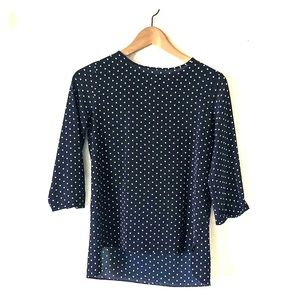 Navy and White Polka Dot ¾ blouse